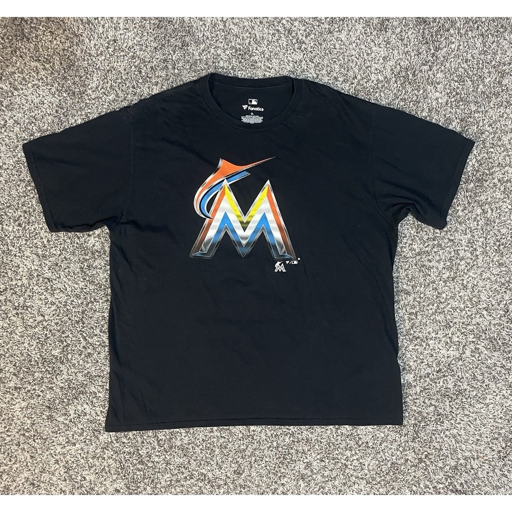 Majestic Miami Marlins T Shirt Mens Size XL Black Baseball MLB Short Sleeve - Picture 3 of 3